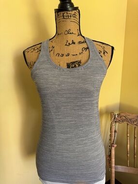 Lululemon Swiftly tank. Striped Racerback Tank Top - Gray/White. Size small.